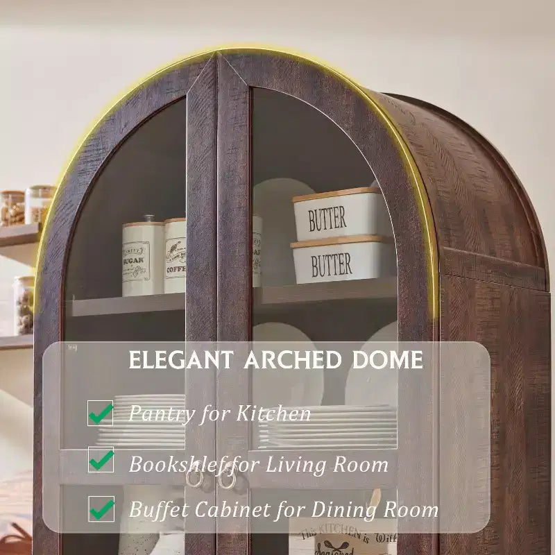 Meuble de rangement haut de 71 po pour garde-manger avec 2 tiroirs et étagères réglables et portes vitrées, armoire de cuisine de style ferme moderne