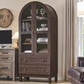 Meuble de rangement haut de 71 po pour garde-manger avec 2 tiroirs et étagères réglables et portes vitrées, armoire de cuisine de style ferme moderne