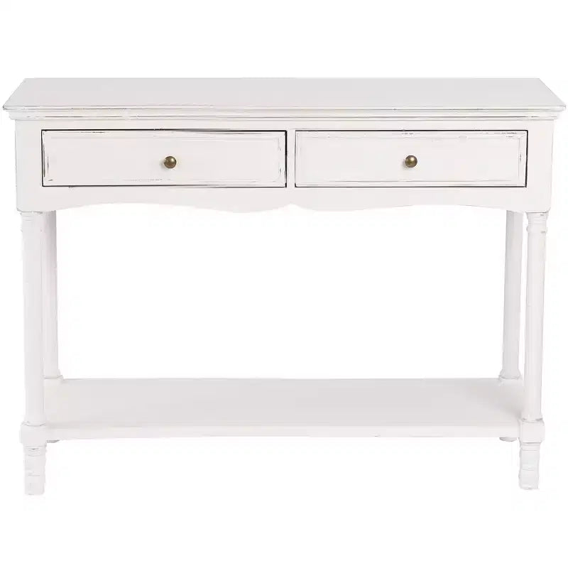 LuxenHome White Wood Console Table with 2 Drawers and Shelf, Entryway Storage Furniture