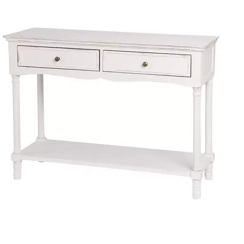 Console de table LuxenHome en bois blanc avec 2 tiroirs et étagère, meuble de rangement pour entrée