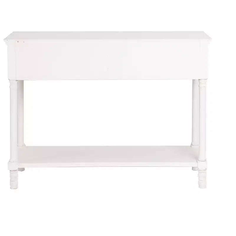 Console de table LuxenHome en bois blanc avec 2 tiroirs et étagère, meuble de rangement pour entrée