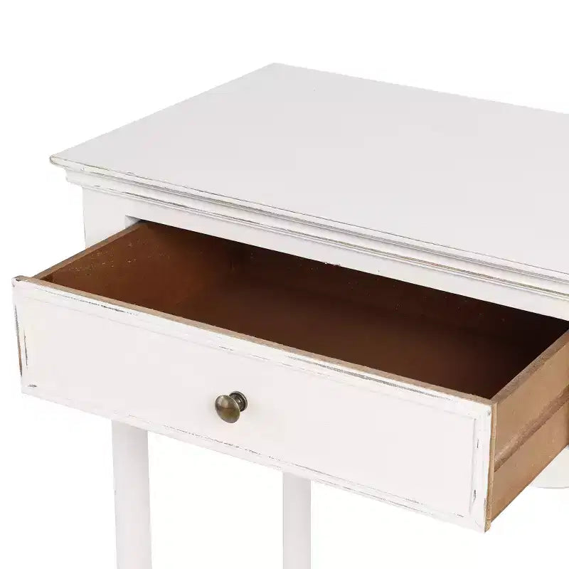 Console de table LuxenHome en bois blanc avec 2 tiroirs et étagère, meuble de rangement pour entrée