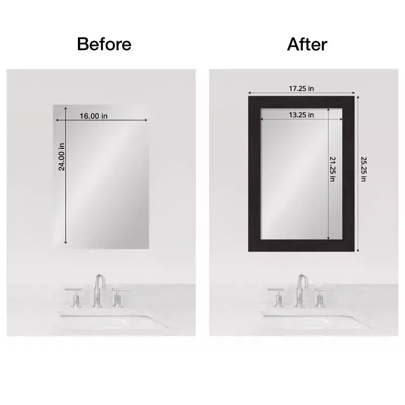 Kit de cadre de miroir de salle de bain Amanti Art Mirror Makeover - Cadre autocollant entièrement assemblé - Miroir NON inclus - Garniture Espresso Meuble