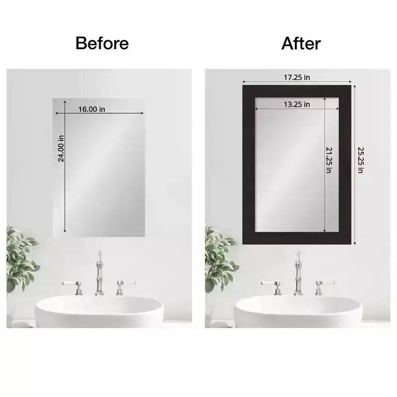 Kit de cadre de miroir de salle de bain Amanti Art Mirror Makeover - Cadre autocollant entièrement assemblé - Miroir NON inclus - Garniture Espresso Meuble