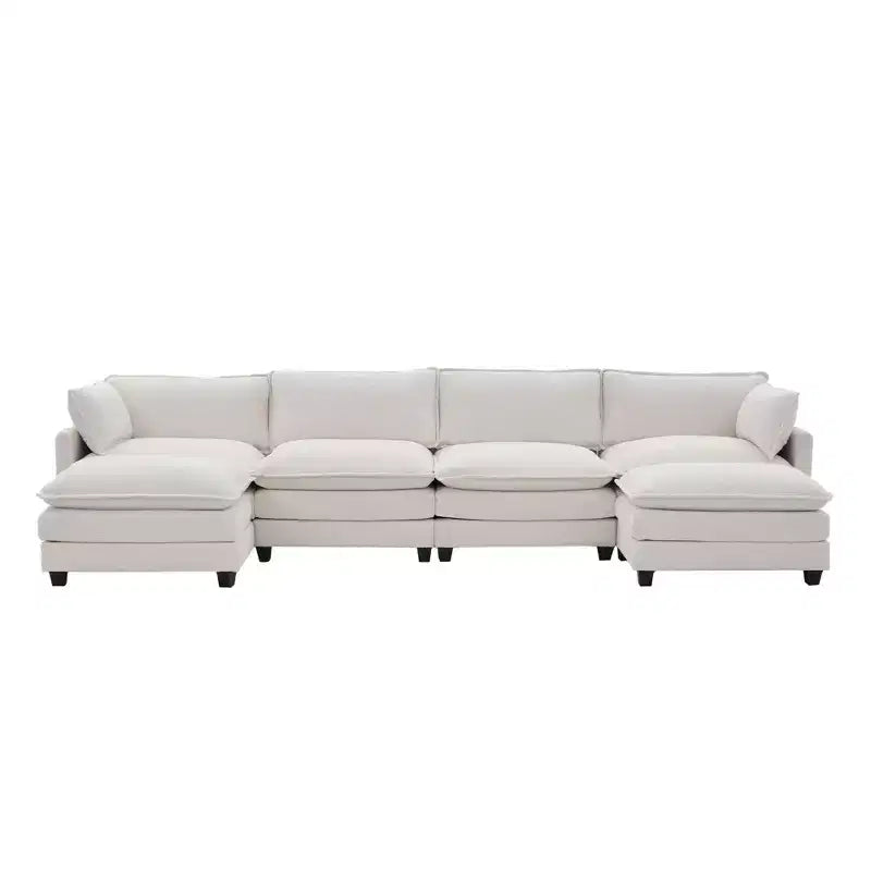 Canapé d'angle en U HYLEORY, ensemble de canapés d'angle modulaires convertibles en velours avec 2 poufs pour salon