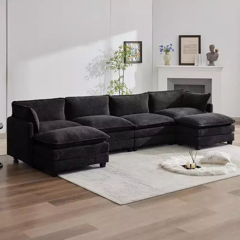 Canapé d'angle en U HYLEORY, ensemble de canapés d'angle modulaires convertibles en velours avec 2 poufs pour salon
