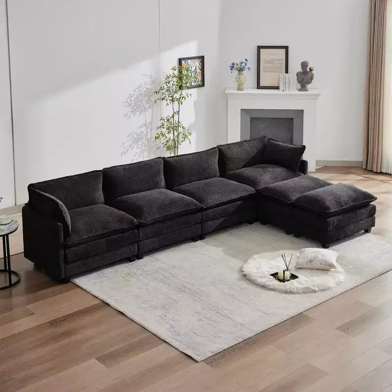 Canapé d'angle en U HYLEORY, ensemble de canapés d'angle modulaires convertibles en velours avec 2 poufs pour salon