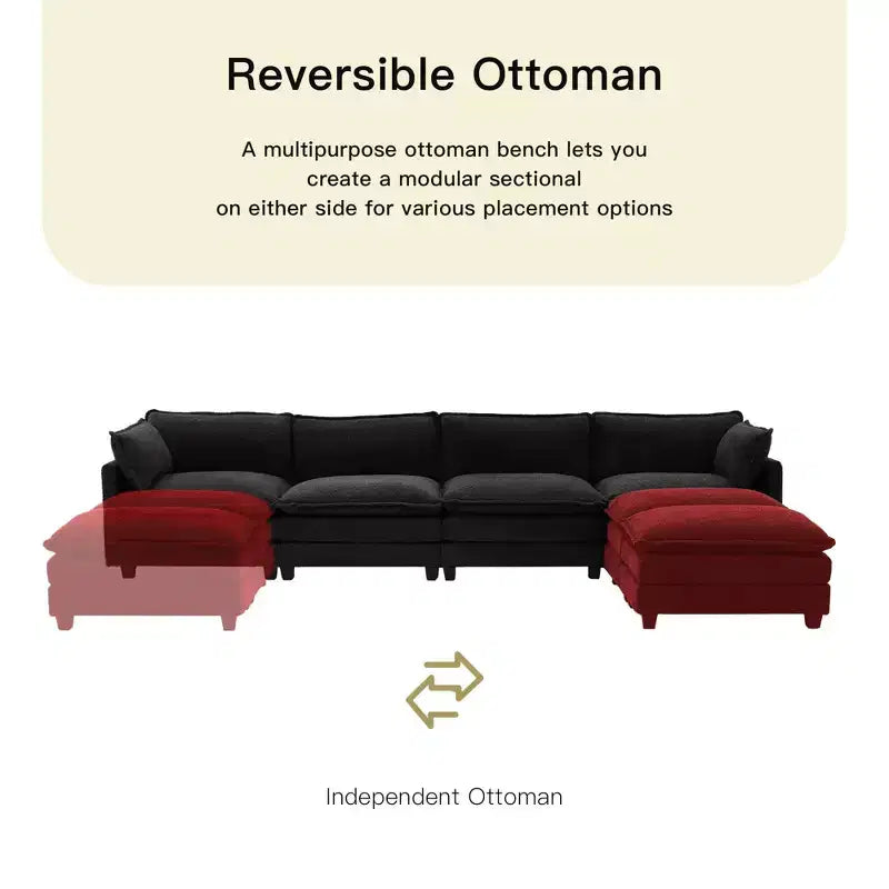Canapé d'angle en U HYLEORY, ensemble de canapés d'angle modulaires convertibles en velours avec 2 poufs pour salon