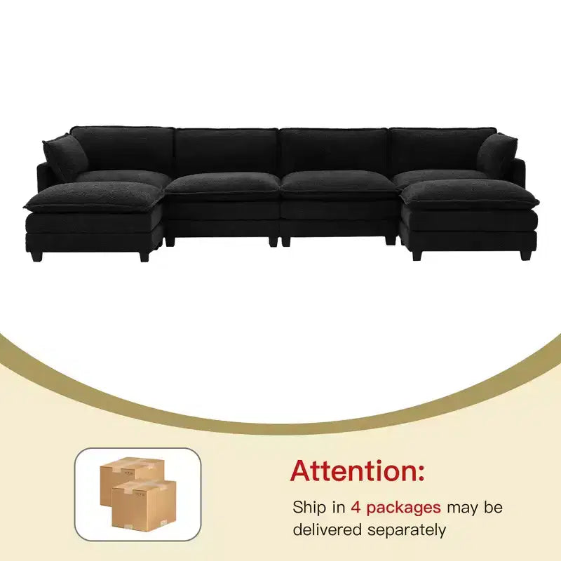 Canapé d'angle en U HYLEORY, ensemble de canapés d'angle modulaires convertibles en velours avec 2 poufs pour salon