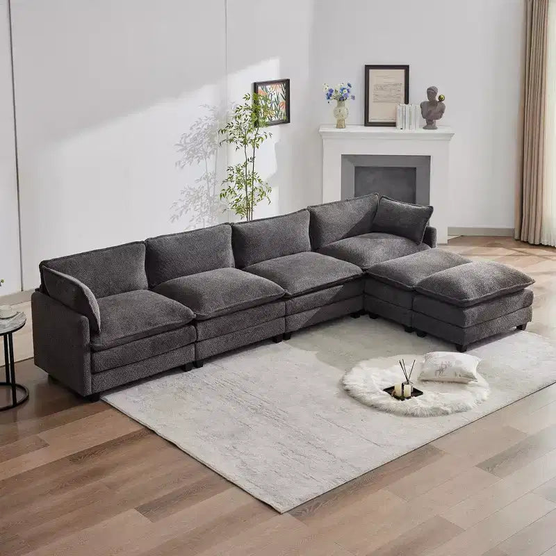 Canapé d'angle en U HYLEORY, ensemble de canapés d'angle modulaires convertibles en velours avec 2 poufs pour salon