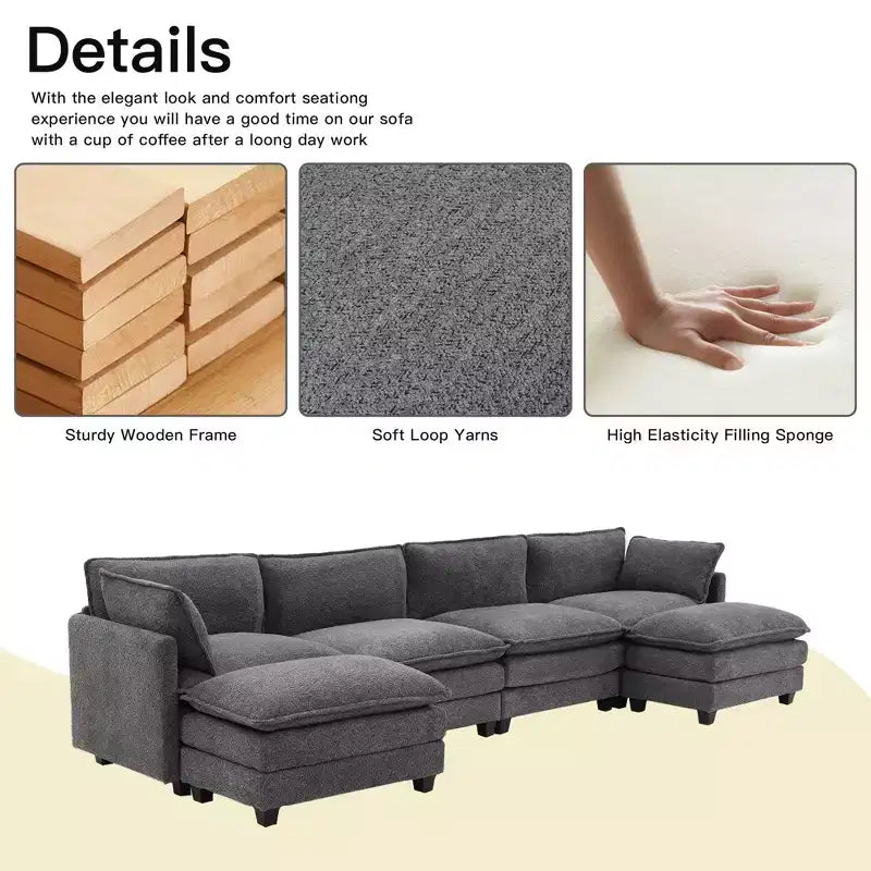 Canapé d'angle en U HYLEORY, ensemble de canapés d'angle modulaires convertibles en velours avec 2 poufs pour salon
