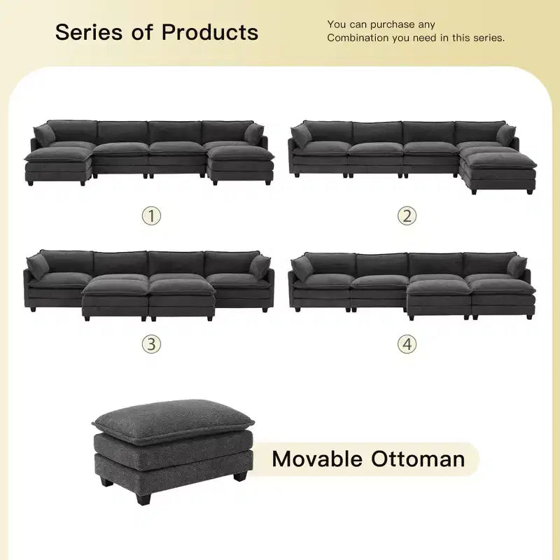 Canapé d'angle en U HYLEORY, ensemble de canapés d'angle modulaires convertibles en velours avec 2 poufs pour salon