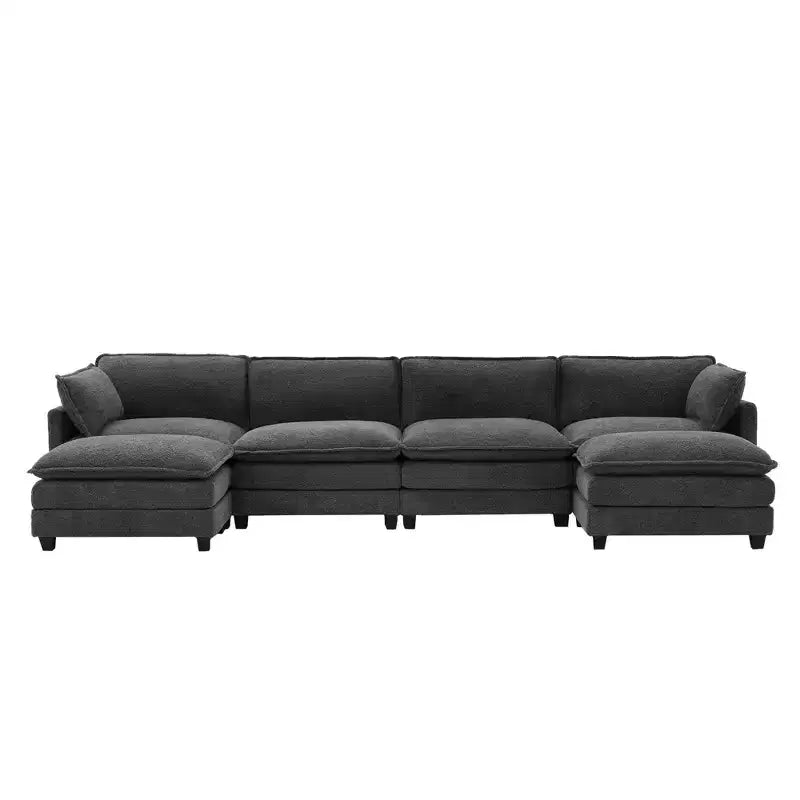 Canapé d'angle en U HYLEORY, ensemble de canapés d'angle modulaires convertibles en velours avec 2 poufs pour salon