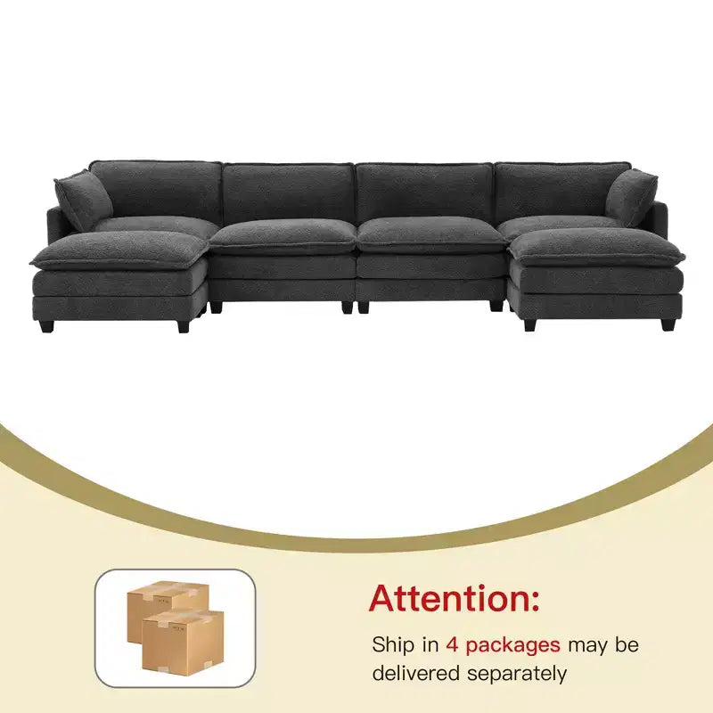 Canapé d'angle en U HYLEORY, ensemble de canapés d'angle modulaires convertibles en velours avec 2 poufs pour salon
