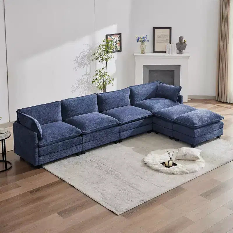 Canapé d'angle en U HYLEORY, ensemble de canapés d'angle modulaires convertibles en velours avec 2 poufs pour salon