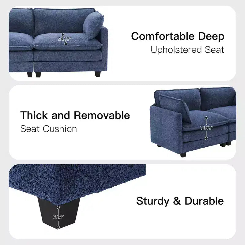 Canapé d'angle en U HYLEORY, ensemble de canapés d'angle modulaires convertibles en velours avec 2 poufs pour salon