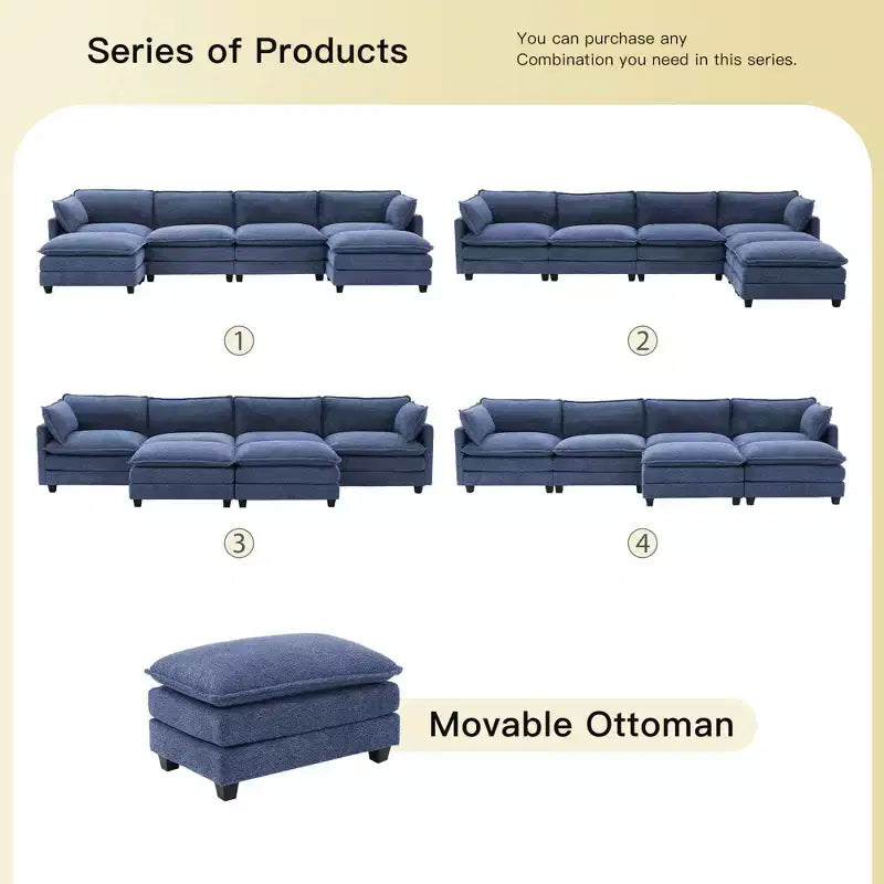 Canapé d'angle en U HYLEORY, ensemble de canapés d'angle modulaires convertibles en velours avec 2 poufs pour salon
