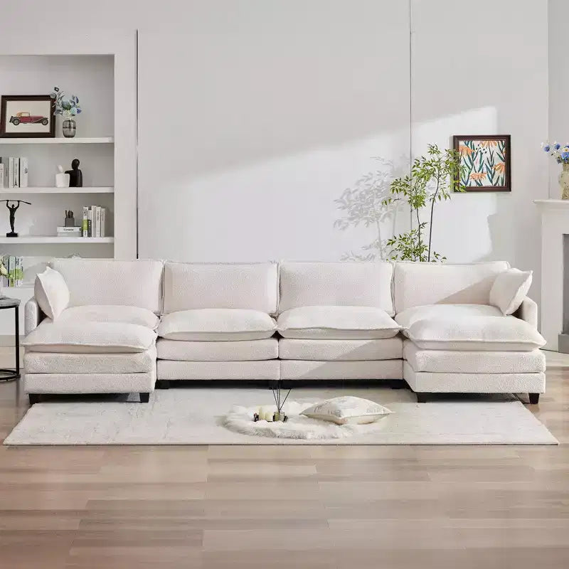 Canapé d'angle en U HYLEORY, ensemble de canapés d'angle modulaires convertibles en velours avec 2 poufs pour salon