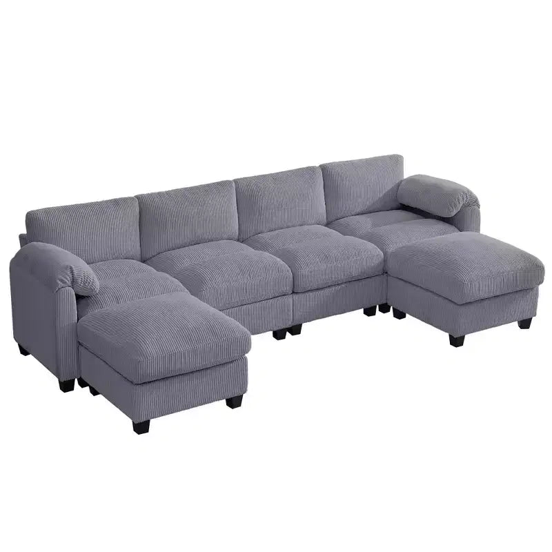 Canapé modulable en velours côtelé HYLEORY avec double ottoman mobile, canapé rembourré confortable en forme de U avec coussin de siège à deux couches pour le salon