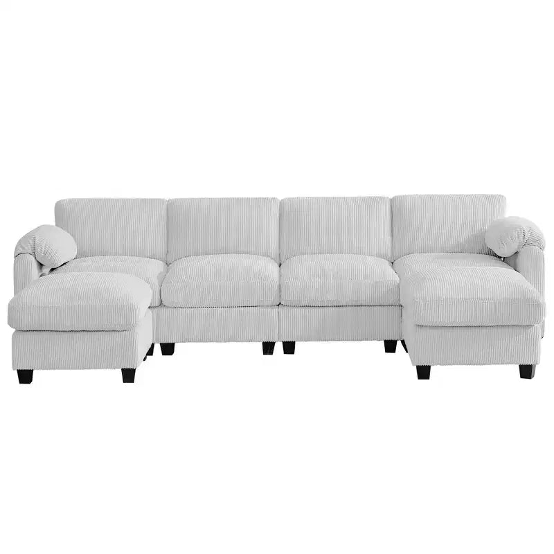 Canapé modulable en velours côtelé HYLEORY avec double ottoman mobile, canapé rembourré confortable en forme de U avec coussin de siège à deux couches pour le salon