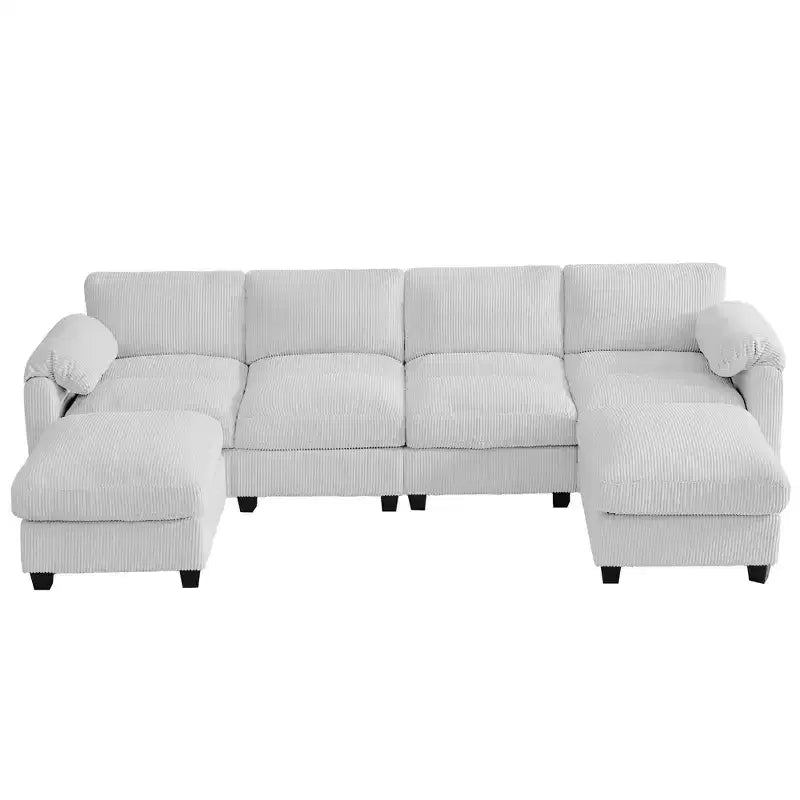 Canapé modulable en velours côtelé HYLEORY avec double ottoman mobile, canapé rembourré confortable en forme de U avec coussin de siège à deux couches pour le salon