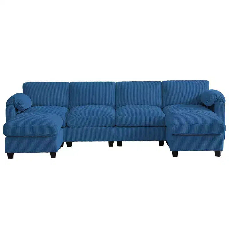 Canapé modulable en velours côtelé HYLEORY avec double ottoman mobile, canapé rembourré confortable en forme de U avec coussin de siège à deux couches pour le salon