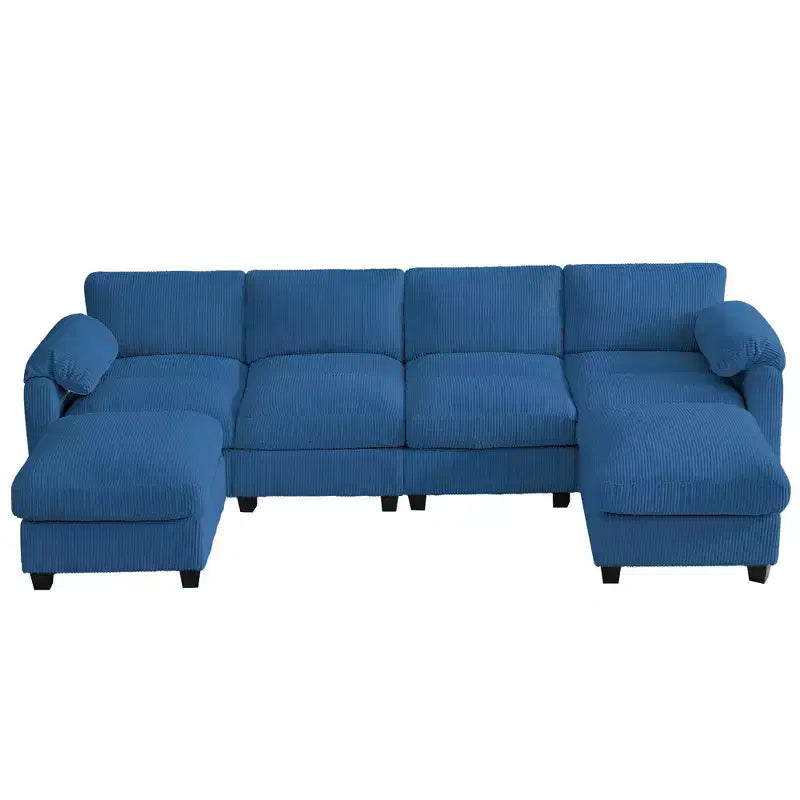 Canapé modulable en velours côtelé HYLEORY avec double ottoman mobile, canapé rembourré confortable en forme de U avec coussin de siège à deux couches pour le salon