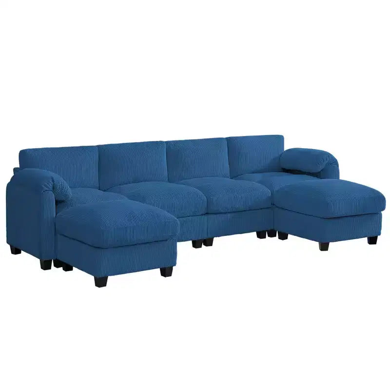 Canapé modulable en velours côtelé HYLEORY avec double ottoman mobile, canapé rembourré confortable en forme de U avec coussin de siège à deux couches pour le salon