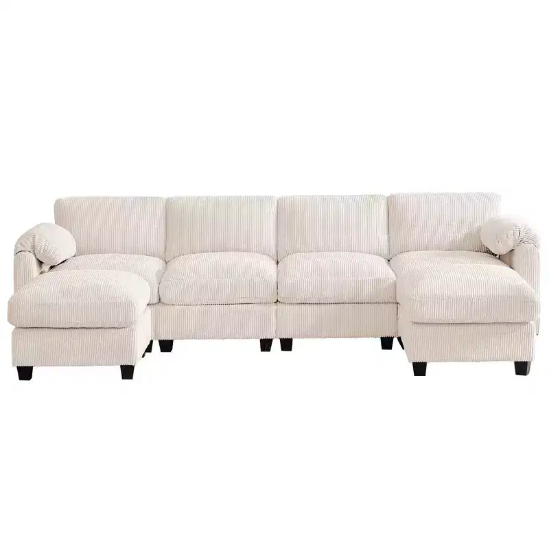 Canapé modulable en velours côtelé HYLEORY avec double ottoman mobile, canapé rembourré confortable en forme de U avec coussin de siège à deux couches pour le salon