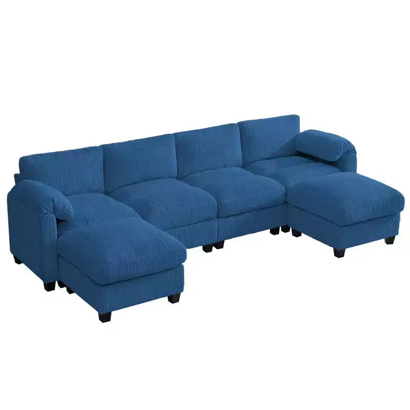 Canapé modulable en velours côtelé HYLEORY avec double ottoman mobile, canapé rembourré confortable en forme de U avec coussin de siège à deux couches pour le salon