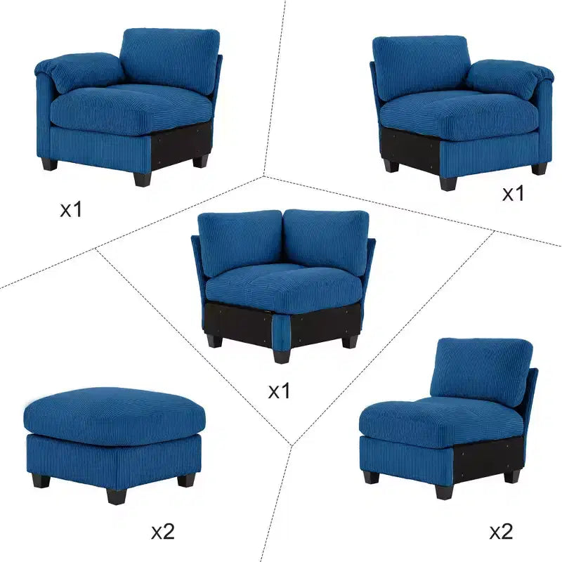 Canapé modulable en velours côtelé HYLEORY avec double ottoman mobile, canapé rembourré confortable en forme de U avec coussin de siège à deux couches pour le salon