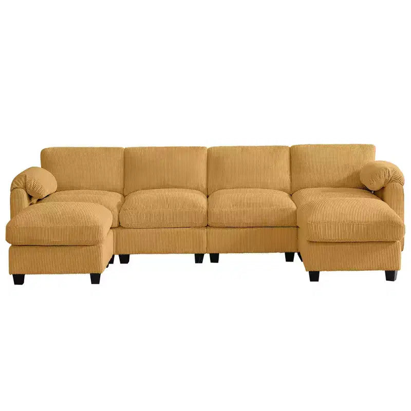 Canapé modulable en velours côtelé HYLEORY avec double ottoman mobile, canapé rembourré confortable en forme de U avec coussin de siège à deux couches pour le salon