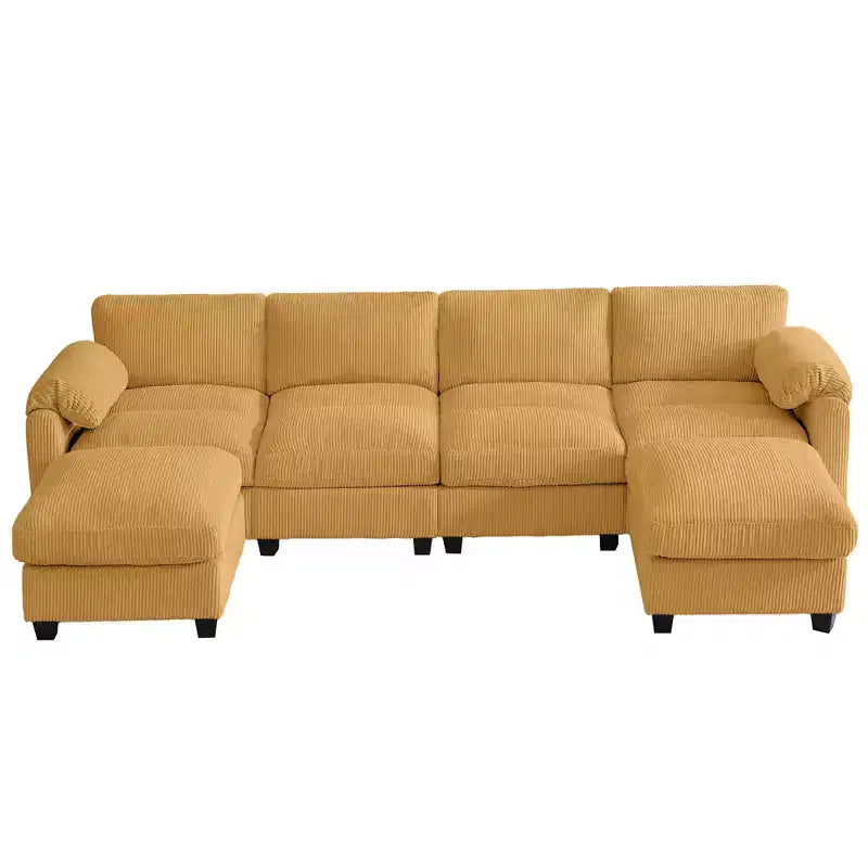 Canapé modulable en velours côtelé HYLEORY avec double ottoman mobile, canapé rembourré confortable en forme de U avec coussin de siège à deux couches pour le salon