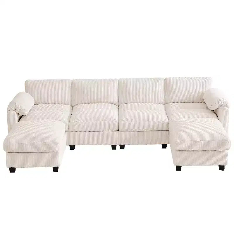 Canapé modulable en velours côtelé HYLEORY avec double ottoman mobile, canapé rembourré confortable en forme de U avec coussin de siège à deux couches pour le salon