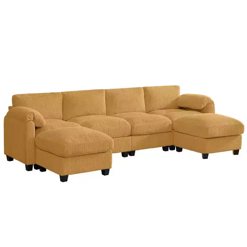 Canapé modulable en velours côtelé HYLEORY avec double ottoman mobile, canapé rembourré confortable en forme de U avec coussin de siège à deux couches pour le salon