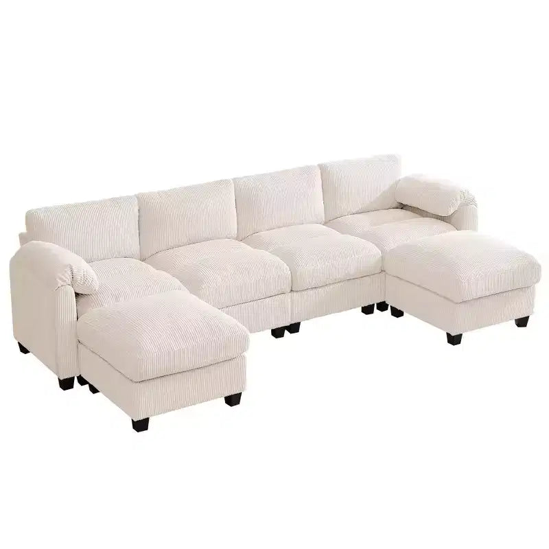 Canapé modulable en velours côtelé HYLEORY avec double ottoman mobile, canapé rembourré confortable en forme de U avec coussin de siège à deux couches pour le salon