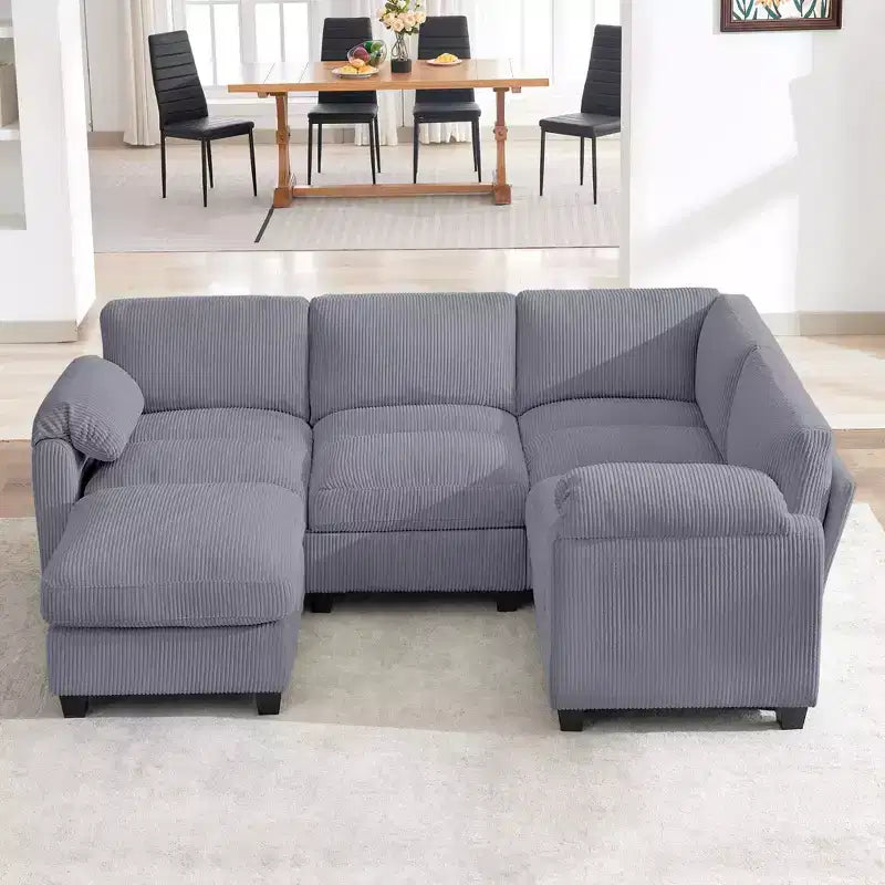 HYLEORY Canapé d'angle modulable avec ottoman mobile, canapé rembourré confortable en forme de U avec coussin d'assise à deux couches pour salon, velours côtelé