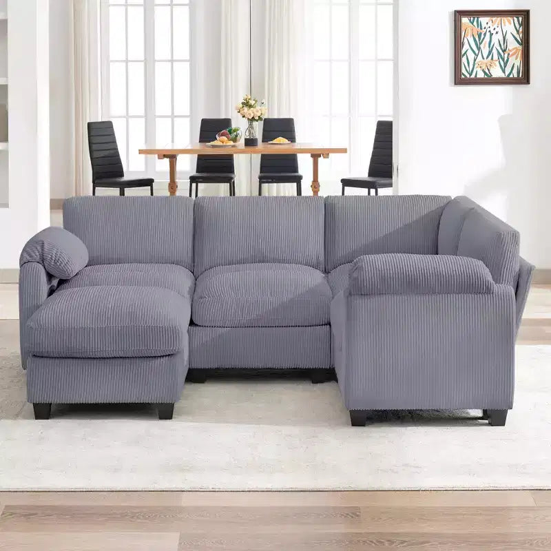 HYLEORY Canapé d'angle modulable avec ottoman mobile, canapé rembourré confortable en forme de U avec coussin d'assise à deux couches pour salon, velours côtelé