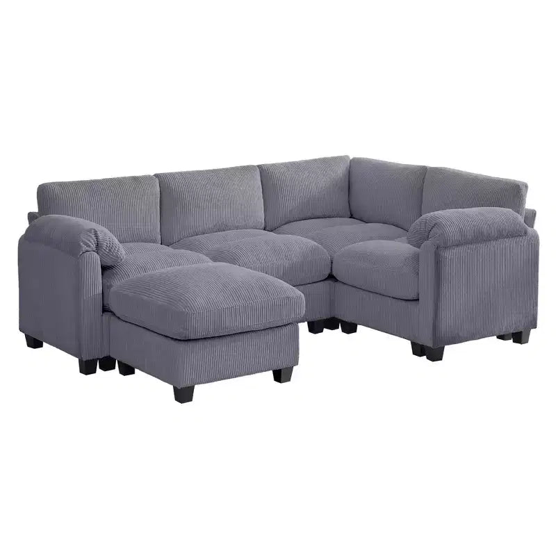 HYLEORY Canapé d'angle modulable avec ottoman mobile, canapé rembourré confortable en forme de U avec coussin d'assise à deux couches pour salon, velours côtelé