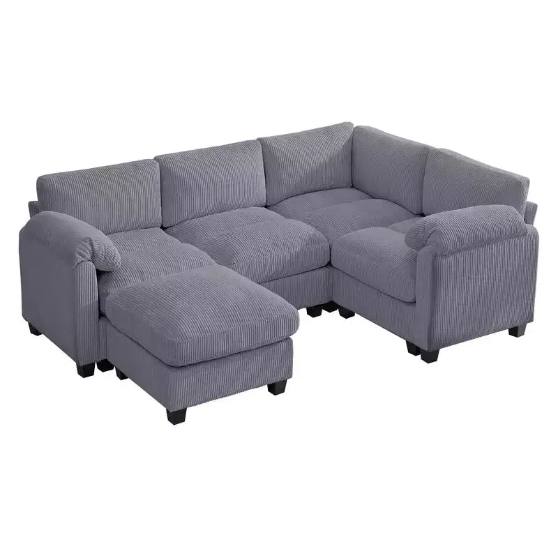 HYLEORY Canapé d'angle modulable avec ottoman mobile, canapé rembourré confortable en forme de U avec coussin d'assise à deux couches pour salon, velours côtelé