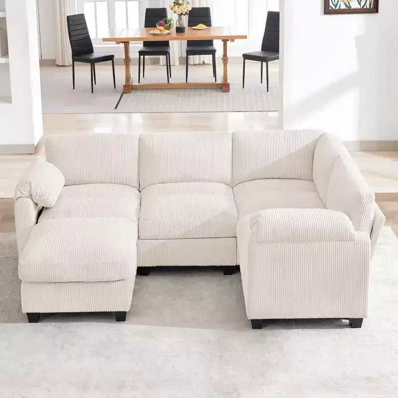 HYLEORY Canapé d'angle modulable avec ottoman mobile, canapé rembourré confortable en forme de U avec coussin d'assise à deux couches pour salon, velours côtelé