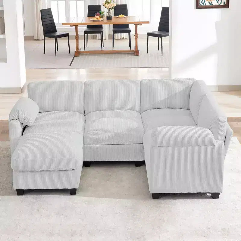 HYLEORY Canapé d'angle modulable avec ottoman mobile, canapé rembourré confortable en forme de U avec coussin d'assise à deux couches pour salon, velours côtelé