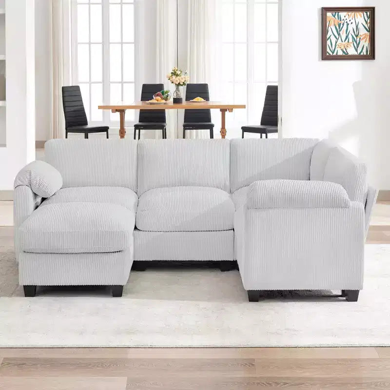 HYLEORY Canapé d'angle modulable avec ottoman mobile, canapé rembourré confortable en forme de U avec coussin d'assise à deux couches pour salon, velours côtelé