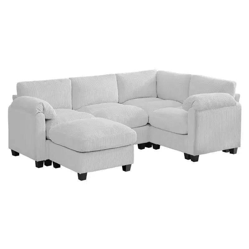 HYLEORY Canapé d'angle modulable avec ottoman mobile, canapé rembourré confortable en forme de U avec coussin d'assise à deux couches pour salon, velours côtelé