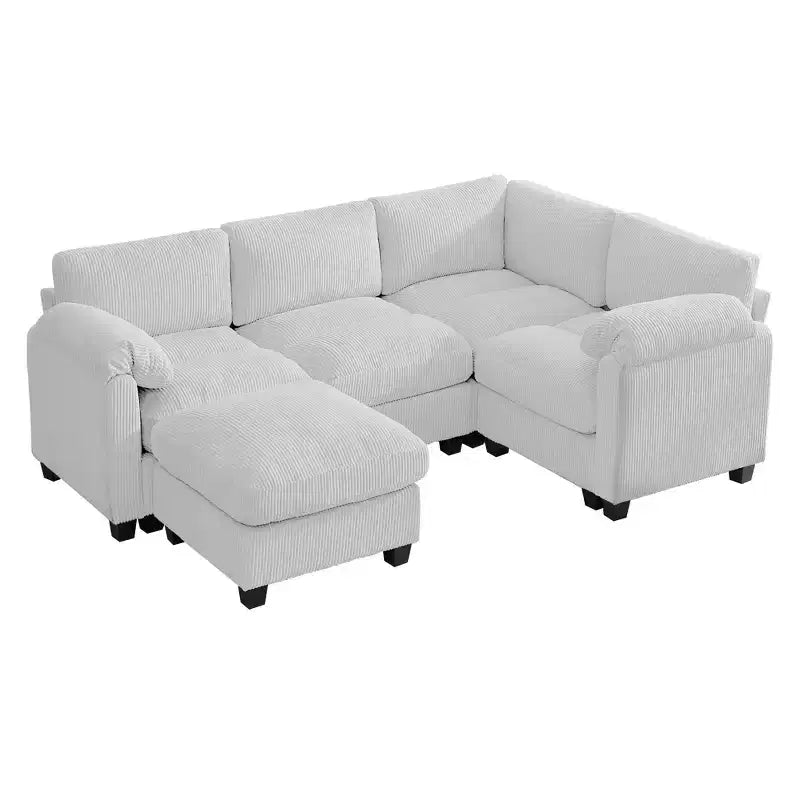 HYLEORY Canapé d'angle modulable avec ottoman mobile, canapé rembourré confortable en forme de U avec coussin d'assise à deux couches pour salon, velours côtelé