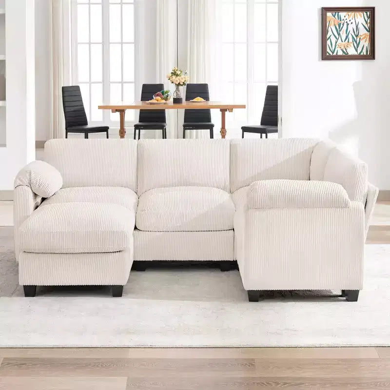 HYLEORY Canapé d'angle modulable avec ottoman mobile, canapé rembourré confortable en forme de U avec coussin d'assise à deux couches pour salon, velours côtelé