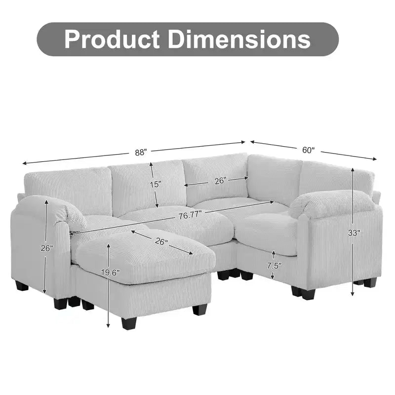 HYLEORY Canapé d'angle modulable avec ottoman mobile, canapé rembourré confortable en forme de U avec coussin d'assise à deux couches pour salon, velours côtelé