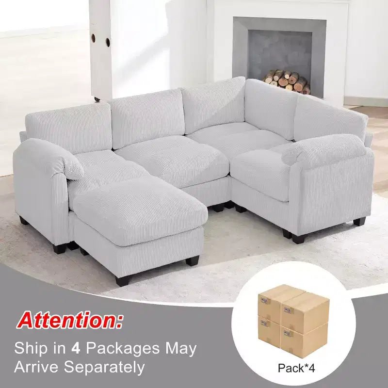 HYLEORY Canapé d'angle modulable avec ottoman mobile, canapé rembourré confortable en forme de U avec coussin d'assise à deux couches pour salon, velours côtelé