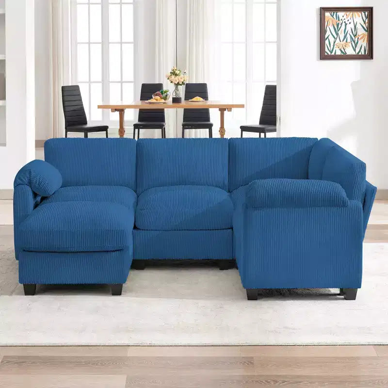 HYLEORY Canapé d'angle modulable avec ottoman mobile, canapé rembourré confortable en forme de U avec coussin d'assise à deux couches pour salon, velours côtelé