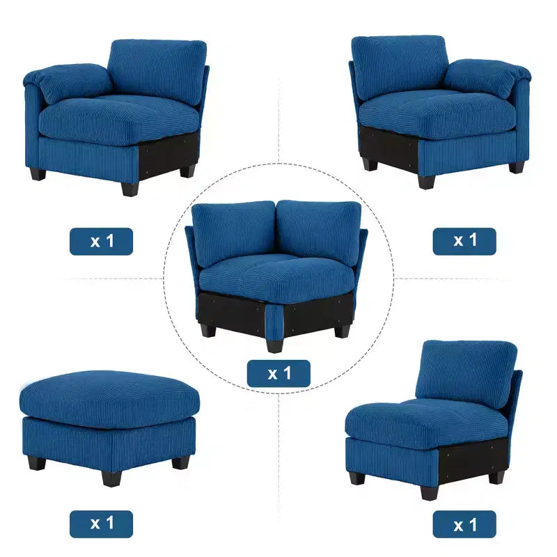 HYLEORY Canapé d'angle modulable avec ottoman mobile, canapé rembourré confortable en forme de U avec coussin d'assise à deux couches pour salon, velours côtelé